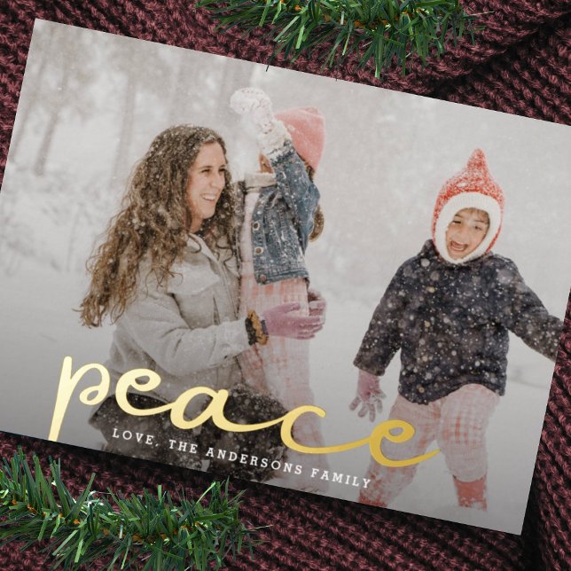 Modern Christmas PEACE Hand Lettering Family Photo (Creator Uploaded)