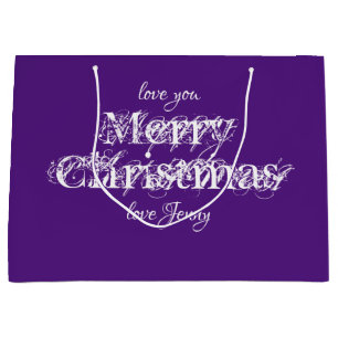 Modern Christmas Personalised Name Cool Purple Large Gift Bag