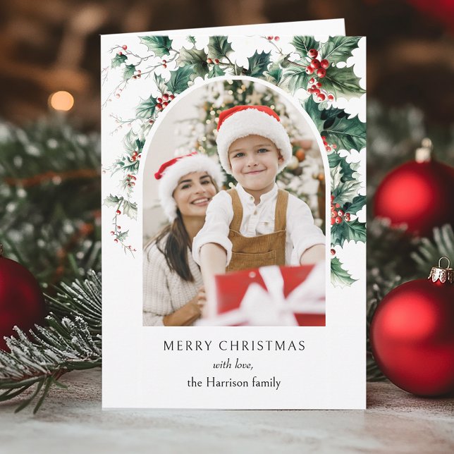 Modern Christmas Photo Arch w/Holly Card (Creator Uploaded)
