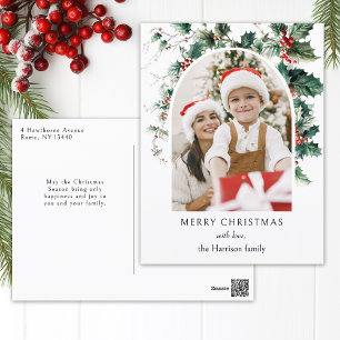Modern Christmas Photo Arch w/Holly Holiday Postcard