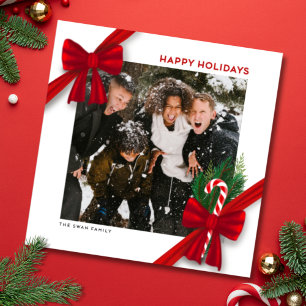Modern Christmas Photo Card with Red Bows