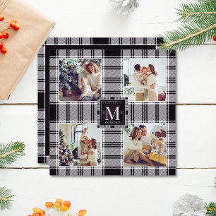 Modern Christmas Photo Collage Black White Card