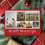 Modern Christmas Photo Collage Holiday Card<br><div class="desc">Happy Holidays! Send your warm wishes to friends and family this Christmas season with a customisable photo collage Christmas card. It features modern elegant typography with a red background. Personalise by adding your custom photos, names, year and other details. This minimal Christmas card is available in other colours and cardstock....</div>