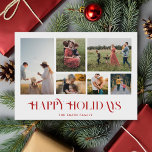 Modern Christmas Photo Collage Holiday Card<br><div class="desc">Happy Holidays! Send your warm wishes to friends and family this Christmas season with a customisable photo collage Christmas card. It features modern elegant typography with a red background. Personalise by adding your custom photos, names, year and other details. This minimal Christmas card is available in other colours and cardstock....</div>