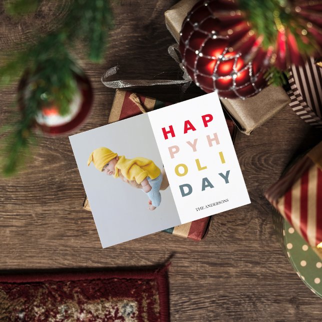 Modern Christmas Photo | Colorful Happy Holidays  Postcard (Creator Uploaded)