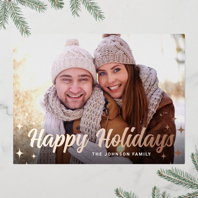 Modern Christmas PHOTO Greeting Rose Gold Foil Holiday Postcard (Creator Uploaded)