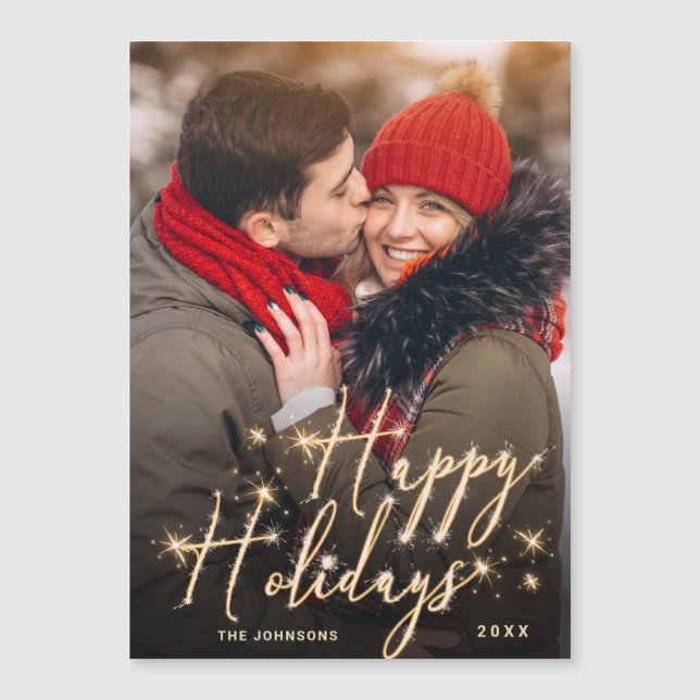 Modern Christmas PHOTO Holiday Magnetic Card (Front)