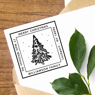 Modern Christmas/Pine Tree/ Family Return Address Self-inking Stamp
