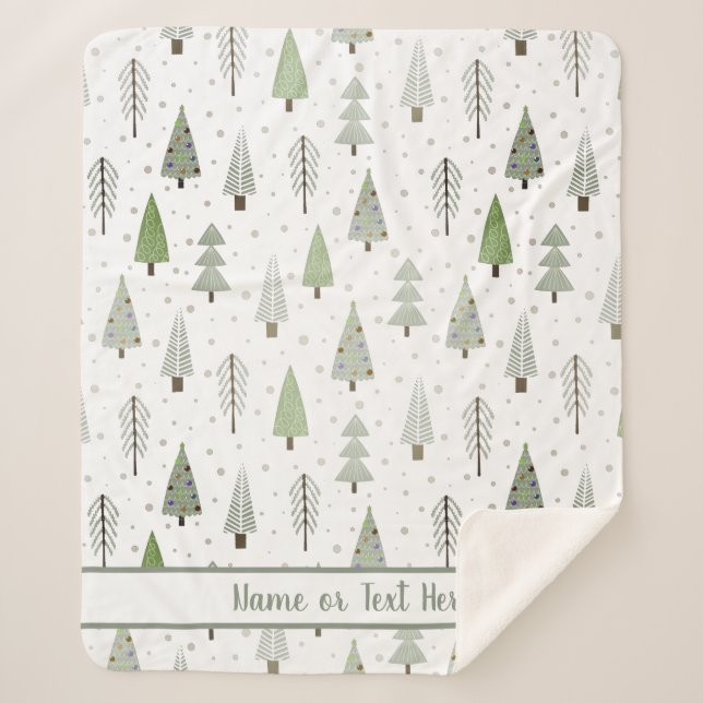 Modern Christmas Pine Trees Sage Green Custom Sherpa Blanket (Front)
