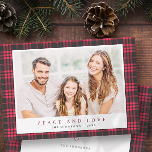 Modern Christmas Pink Black Plaid Tartan Pattern Holiday Card
