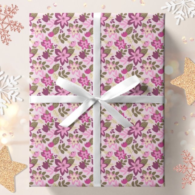 Modern Christmas Pink Floral Botanical Wrapping Paper (Creator Uploaded)