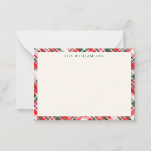 Modern Christmas Plaid Red Pink Green Personalised Card