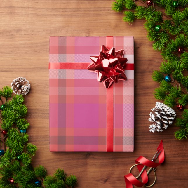 Modern Christmas Plaid Tartan pink and coral Wrapping Paper (Holiday Gift)
