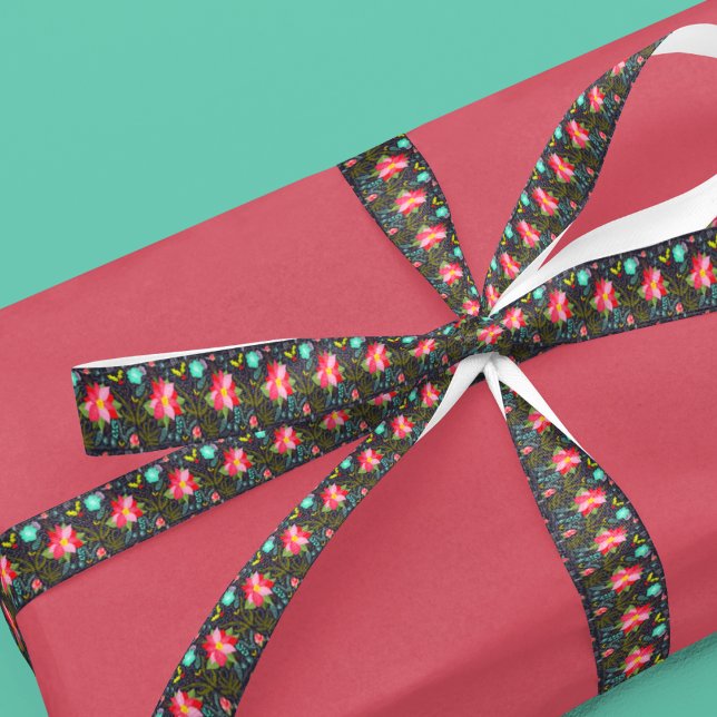 Modern Christmas Poinsettia Pattern Satin Ribbon (Creator Uploaded)