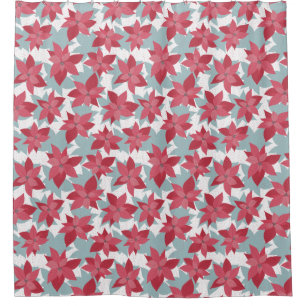 Modern Christmas Poinsettia Pattern Shower Curtain