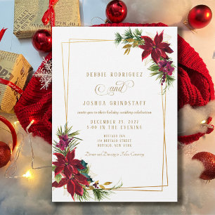 Modern Christmas Poinsettia Wedding Invitation 