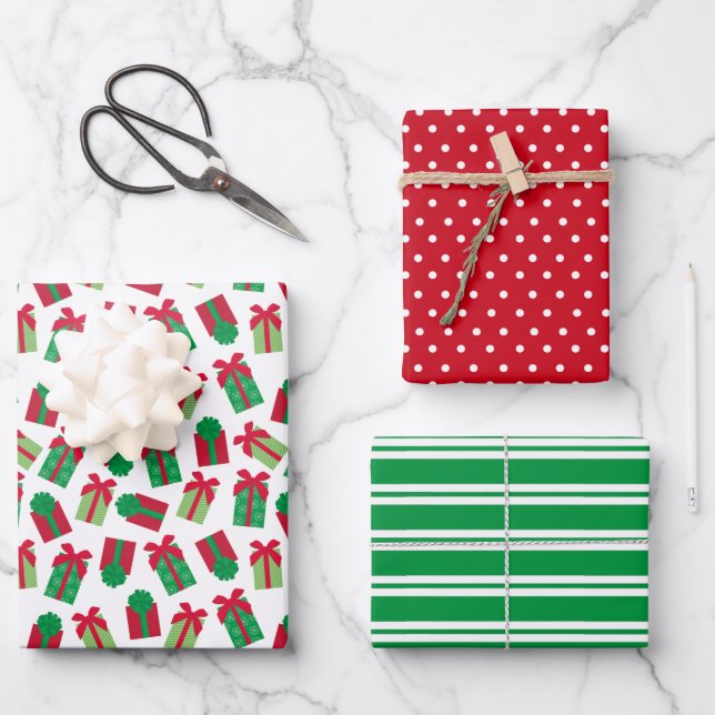 Modern Christmas Presents Wrapping Paper Sheet (Front)