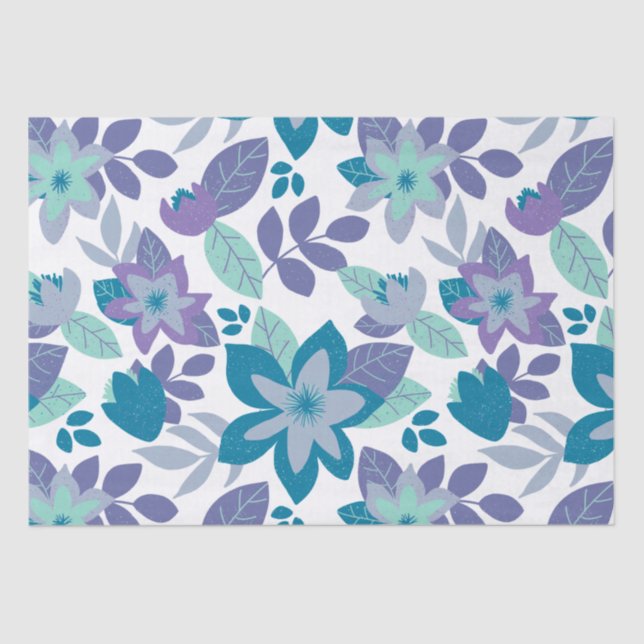 Modern Christmas Purple Teal Floral Holiday Tissue Paper (Front)