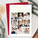 Modern Christmas Red 9 Photo Collage<br><div class="desc">Modern Christmas photo card featuring "Merry Christmas" displayed at the top of the design in trendy gold foil lettering with a white background. A photo collage of 9 photos is shown below in a grid-style layout. Personalise the multi-photo Christmas card with your family name. The foil card reverses to display...</div>