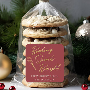 Modern Christmas Red and Gold Holiday Baking Gift Square Sticker