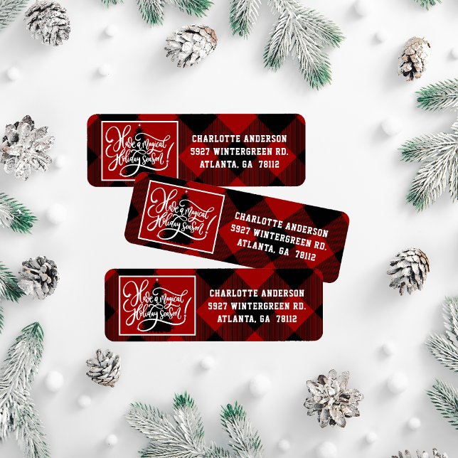 Modern Christmas Red Buffalo Plaid Address (Creator Uploaded)