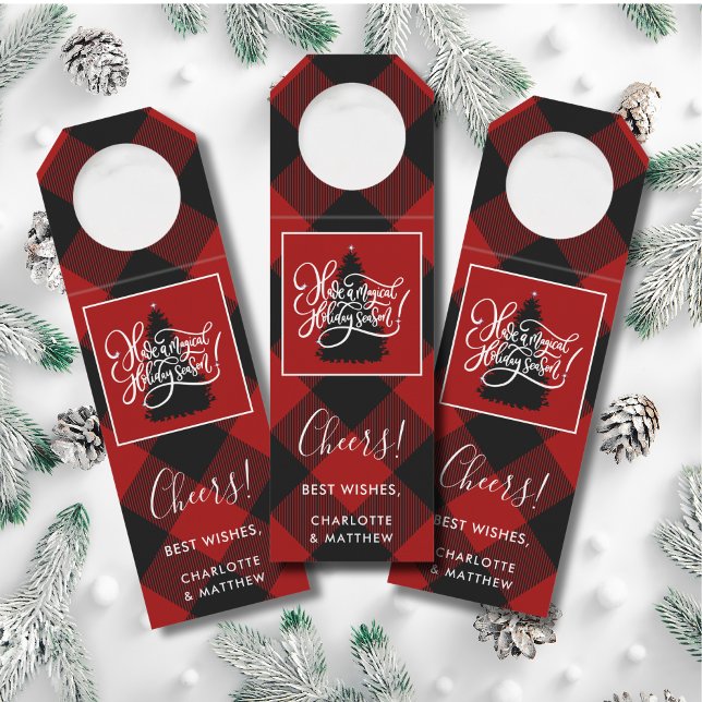 Modern Christmas Red Buffalo Plaid  Bottle Tag (Creator Uploaded)
