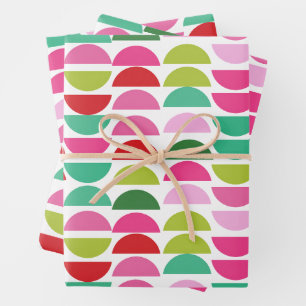 Modern Christmas Red Green Pink Geometric Cute Wrapping Paper Sheet