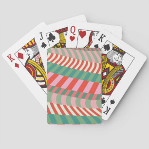 Modern Christmas Red Green Pink Geometric Stripes Playing Cards