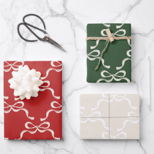 Modern Christmas Red Green White Retro Bows Wrapping Paper Sheet