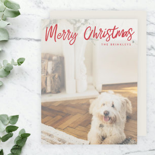Modern Christmas   Red Handwritten Script Photo Holiday Card