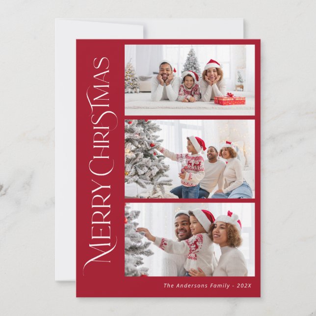 Modern Christmas Red Photo Holiday Card (Front)