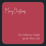 Modern Christmas | Red Square Family Gift Sticker<br><div class="desc">This modern Christmas | red square family gift sticker is perfect for your minimalist shabby chic boho red and white holiday greeting. The minimal whimsical handwritten calligraphy is delicate and rustic while staying classy and elegant. You will find that everything about this product is editable, so feel free to add...</div>