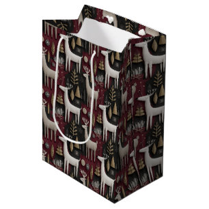Modern Christmas Reindeer in Festive Red Medium Gift Bag