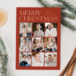 Modern Christmas Rust 9 Photo Collage<br><div class="desc">Modern Christmas photo card featuring "Merry Christmas" displayed at the top of the design in trendy gold foil lettering with a rust background. A photo collage of 9 photos is shown below in a grid-style layout. Personalise the multi-photo Christmas card with your family name. The foil card reverses to display...</div>