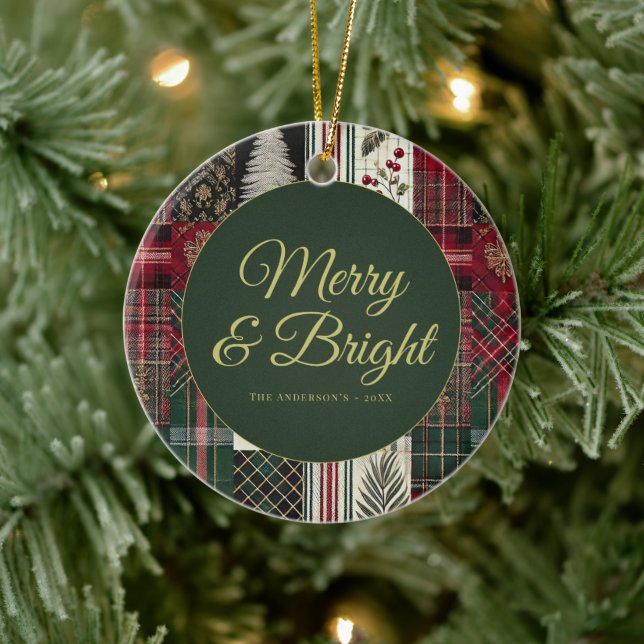 Modern Christmas Rustic Plaid  Ceramic Tree Decoration (Tree)