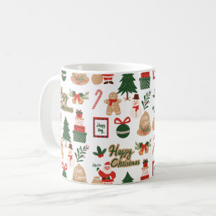 Modern Christmas Santa and Gingerbread Pattern Coffee Mug