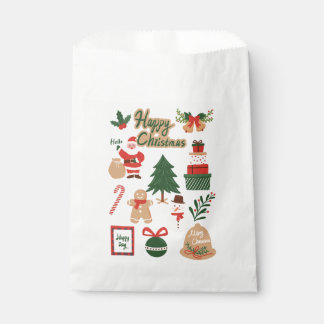 Modern Christmas Santa and Gingerbread Pattern Favour Bags