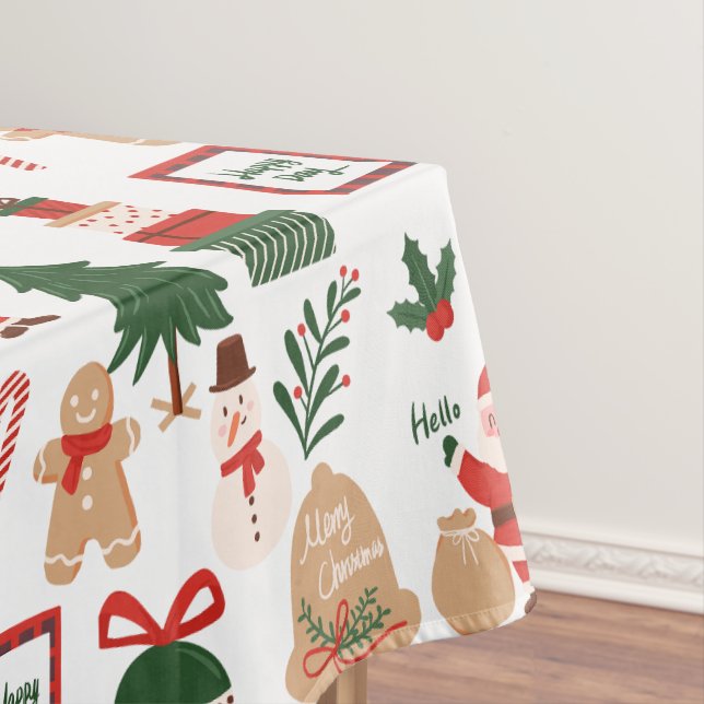 Modern Christmas Santa and Gingerbread Pattern Tablecloth (In Situ)
