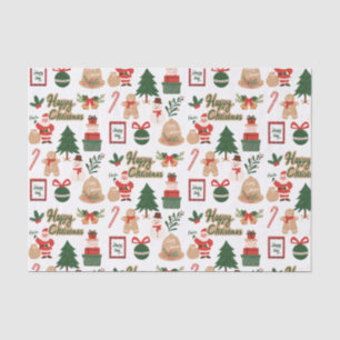 Modern Christmas Santa and Gingerbread Pattern Tissue Paper