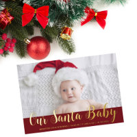 Modern Christmas Santa Baby Birth Announcement