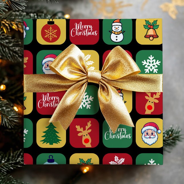 Modern Christmas Santa Tree Ornaments Snowman  Wrapping Paper (Modern Christmas Santa Tree Ornaments Snowman Wrapping Paper)