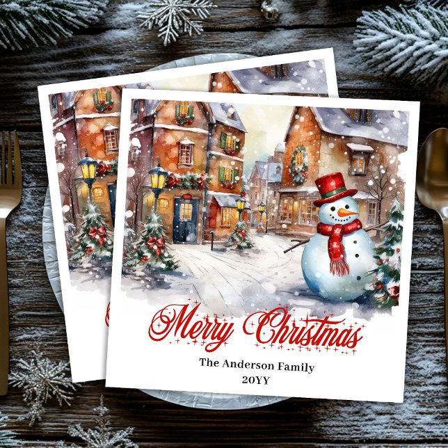 Modern Christmas scene napkins cozy watercolor (Modern Christmas scene napkins with cozy watercolor)