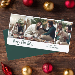 Modern Christmas Script 3 Photos Holiday Card