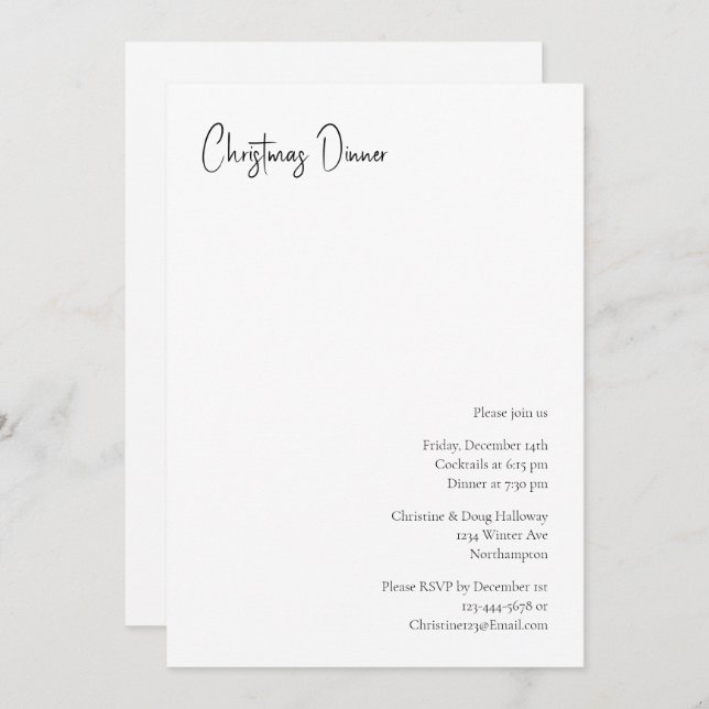 Modern Christmas Script Dinner Party Invitation (Front/Back)