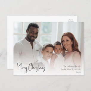 Modern Christmas Script Full Photo Holiday Postcard