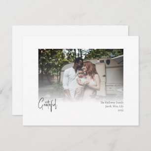 Modern Christmas Script Grateful Faded Photo Holiday Card