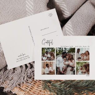 Modern Christmas Script Grateful Five-Photo Holiday Postcard