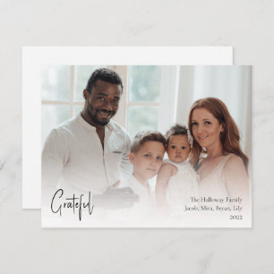 Modern Christmas Script Grateful Full Photo Holiday Card
