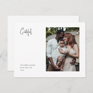Modern Christmas Script Grateful Single Photo Holiday Card