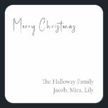 Modern Christmas Script Square Family Gift Sticker<br><div class="desc">This modern Christmas script square family gift sticker is perfect for your minimalist shabby chic boho black and white holiday present. The minimal whimsical handwritten calligraphy is delicate and rustic while staying classy and elegant. The design reflects a simple all-white winter day and evokes memories of a more simplistic life....</div>